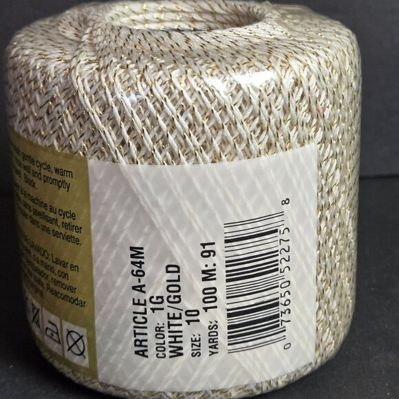J&P Coats Metallic Knit-Cro-Sheen Thread White Gold 100 Yards Mercerized Cotton - Picture 3 of 5